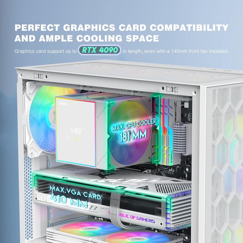 SAMA V Mesh Mid Tower PC Case - High Airflow PC Gaming Case Mesh Front Panel & Tempered Glass Side Panel, 3x140mm ARGB PWM Fans Pre-Installed, Supports ATX/M-ATX/ITX - White
