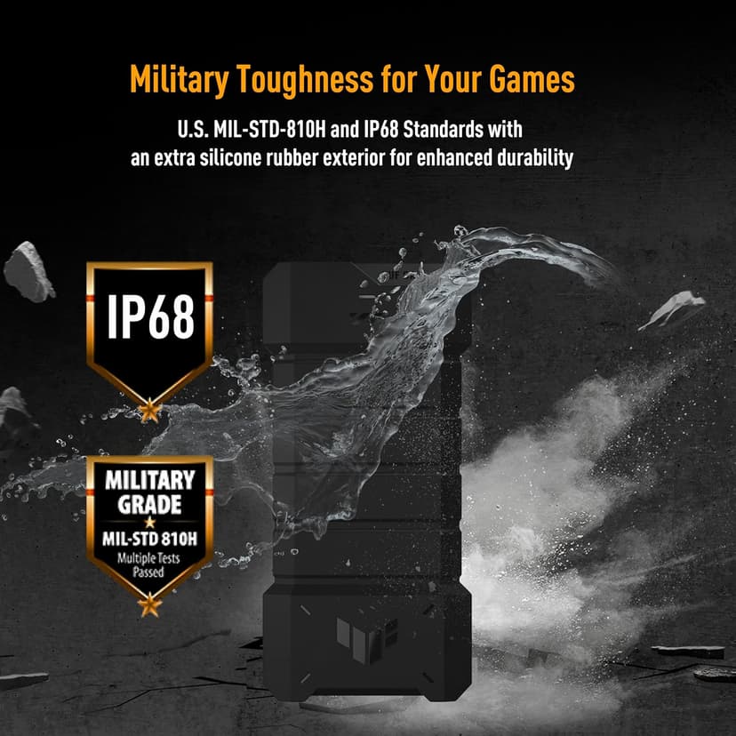 ASUS TUF Gaming A2- USB-C 3.2 Gen 2x2 Portable SSD Enclosure, Dual M.2 NVMe PCIe and SATA, MIL-STD-810H Drop Resistance, IP68 Water and dust Resistance, Aluminum Alloy Chassis and a Thermal pad