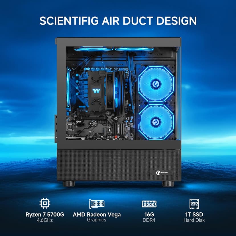 Desktop PC Computer AMD Ryzen 7 5700G 8 core 3.8GHz(up to 4.6GHz), 16GB DDR4 RAM 3200MHz,1TB NVME SSD,Tower Computer with 550W PSU, Windows 11 Home 64-bit for Home and Office.