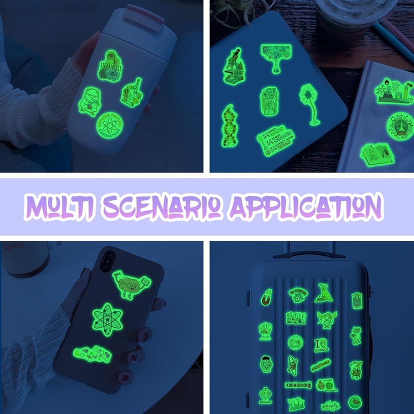 100Pcs Glow in The Dark Funny Natural Science Lab Stickers for Water Bottle, Physics Chemistry Biology Lab Vinyl Laptop Decals, Adults Teachers Students Waterproof Phone Case Skateboard Luggage Decor