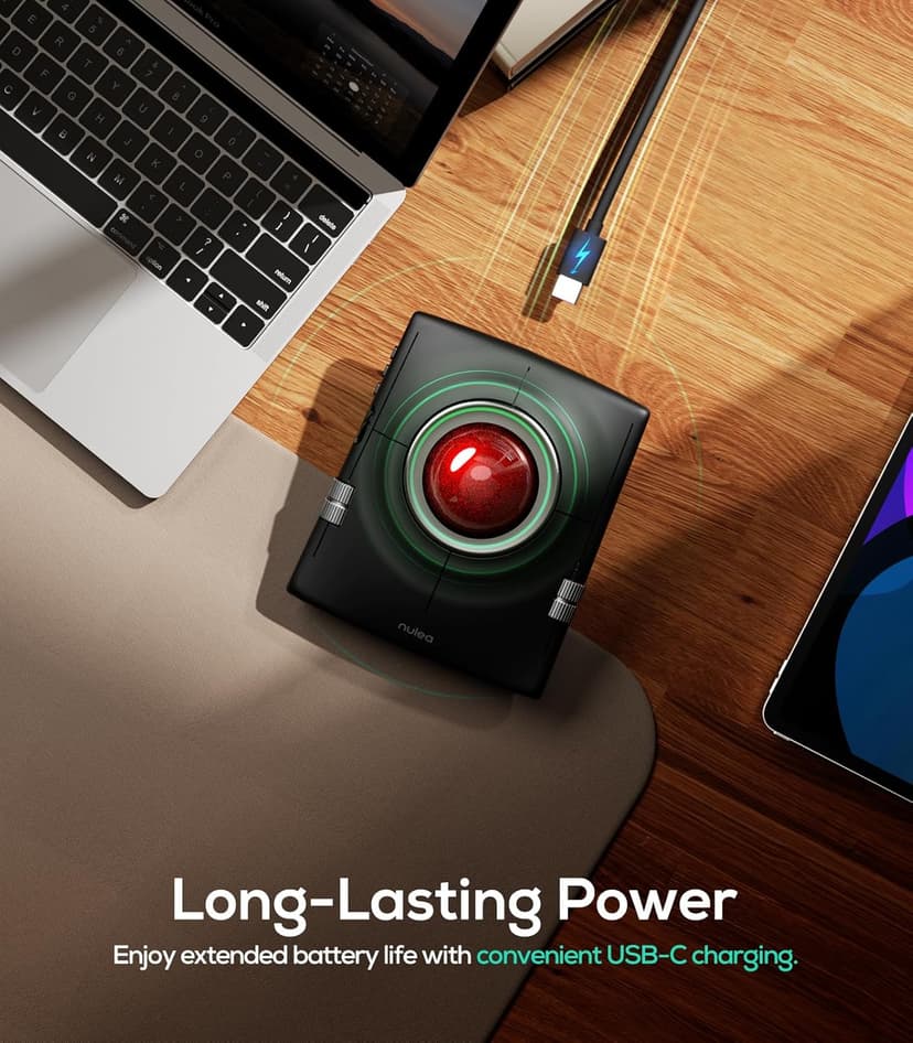 Nulea M512 Wireless Trackball Mouse, Ergonomic 55mm Trackball, Adjustable DPI for Precise Control, Left or Right Hand Compatible, Rechargeable, Multi-Device Bluetooth & 2.4GHz for PC, Laptop, Mac