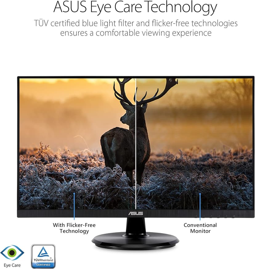 ASUS VA24DQ 23.8” Monitor, 1080P Full HD, 75Hz, IPS, Adaptive-Sync/FreeSync, Eye Care, HDMI DisplayPort VGA, Frameless, VESA Wall Mountable ,BLACK