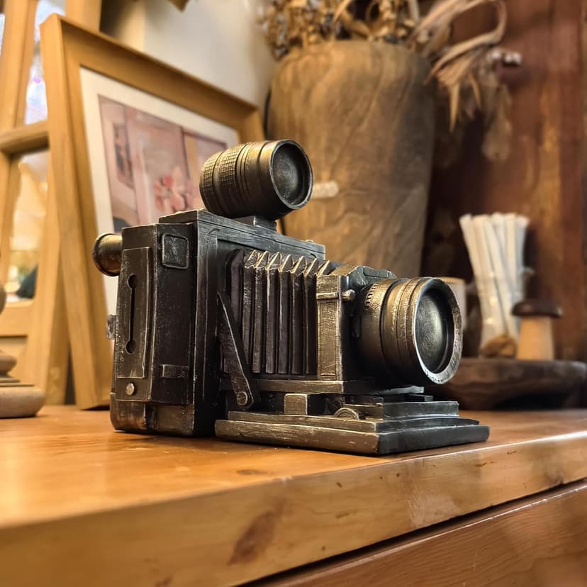 Vintage Camera Model Silver Gray Camera Replica Camera Model Nostalgic Collective Statue Resin Ornament Cents Penny Piggy Bank Decoration for Desktop Bar Office Showcase Prop Unique Gift