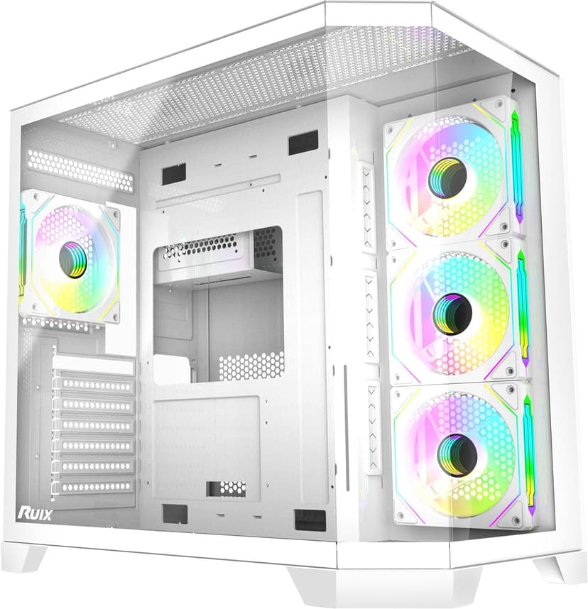 RUIX OV303 ATX Mid-Tower PC Case, Pre-Installed 4 x 120mm Prism ARGB PWM Fans, USB 3.0 & Type-C Ports, High-Airflow Gaming Computer Case - White