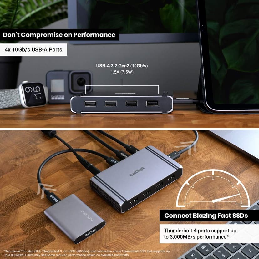 CalDigit Thunderbolt 4 Element Hub - 4X USB4 Ports, USB 3.2 Gen2 10Gb/s, Single 8K or Dual 4K Displays, 60W Charging, 0.8m Cable