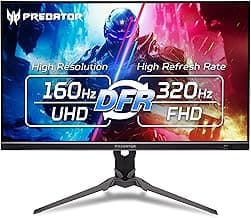 Acer Predator Gaming Monitor | 27" UHD 3840 x 2160 IPS | AMD FreeSync Premium | Up to 320Hz with DFR | Up to 0.5ms | VESA DisplayHDR400| DCI-P3 90% | Display Port 1.4 & 2 x HDMI 2.1 | XB273K V5bmiiprx