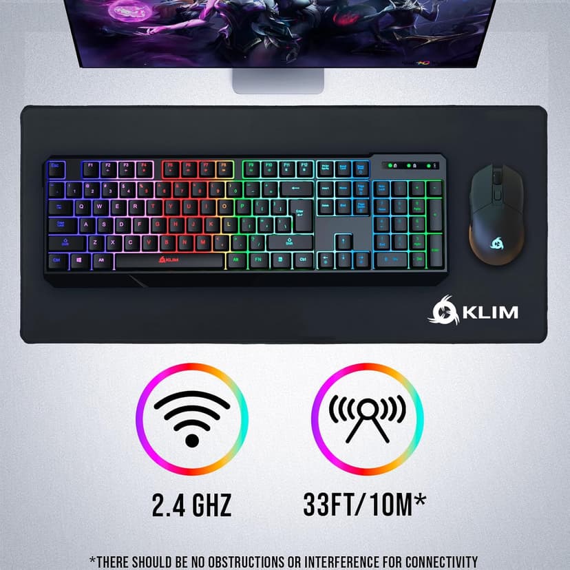 KLIM Chroma Wireless Gaming Keyboard RGB New - Long-Lasting Rechargeable Battery - Quick and Quiet Typing - Water Resistant Backlit Wireless Keyboard for PC PS5 PS4 Mac - Black