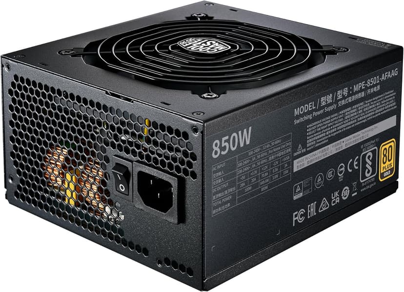 Cooler Master MWE Gold 850 V2 Full Modular, 850W, 80+ Gold Efficiency, 2 EPS Connectors, 120mm HDB Fan, Semi-fanless Operation, 5 Year Warranty
