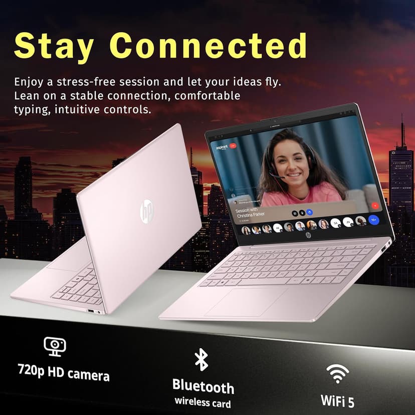 HP Flagship 14" HD Student&Business Laptop, Intel N150 CPU(Beats i3-1115G4), 32GB RAM, 288GB Storage (128GB UFS + 160GB Docking Set), W/1 Year Office 365&AI-Copilot, Webcam, Bluetooth, Win 11s, Pink