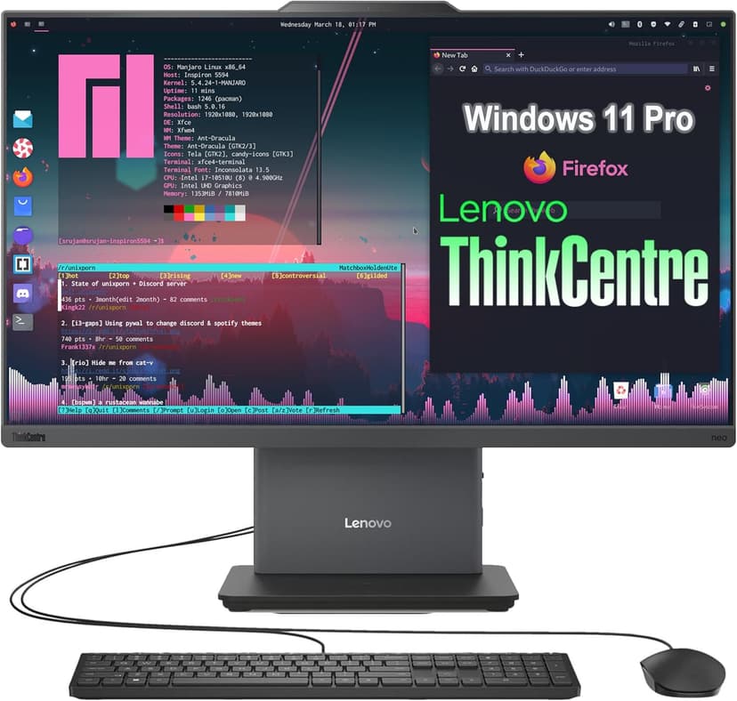 Lenovo ThinkCentre Business All-in-One Computer | 13th Gen Intel 6-Core Processor | 24'' Full HD Display | Wi-Fi 6 | USB-C | HDMI in&Out | KB&Mouse | Windows 11 Pro (64GB RAM | 2TB SSD)