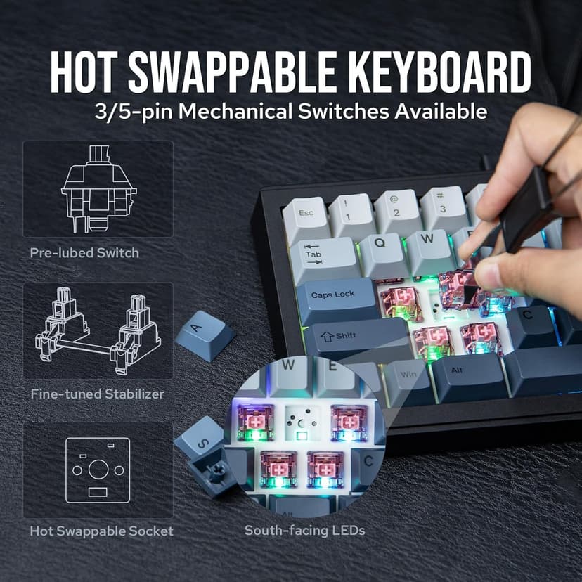 EPOMAKER Split65 QMK/VIA Programmable Keyboard, Wireless Mechanical Keyboard in 2.4Ghz/Bluetooth/Type-C, Ergonomic Gaming Keyboard in Split Layout with RGB Backlit (Flamingo Switch)