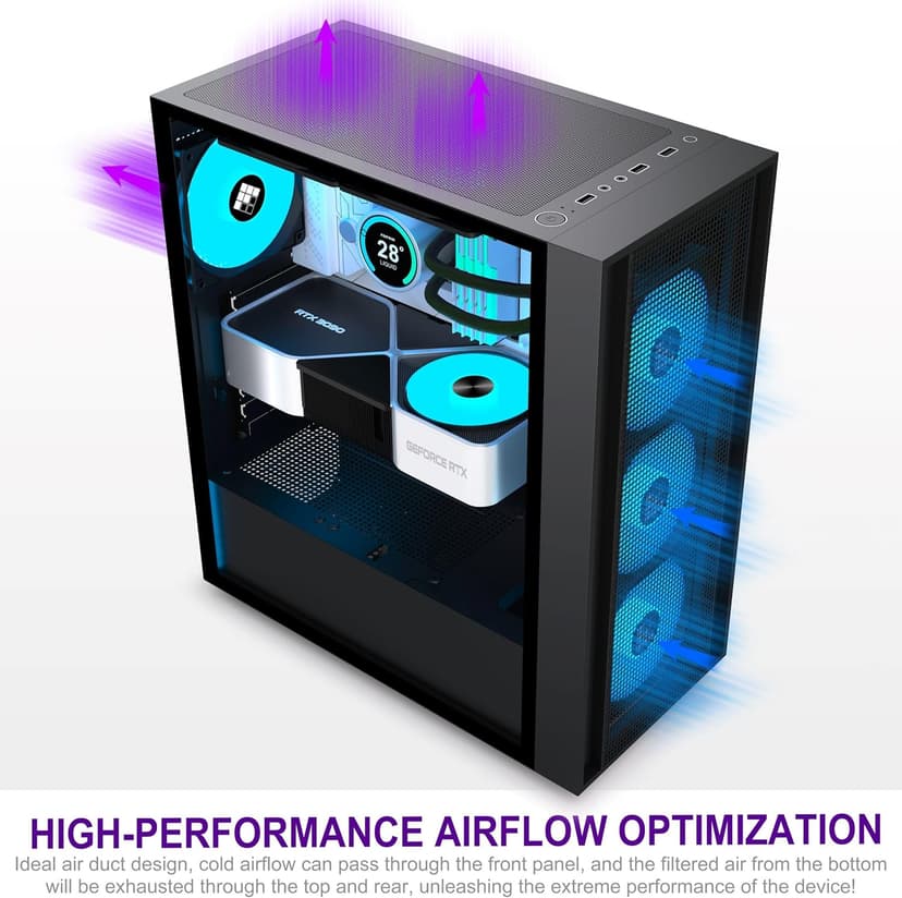 K11 PC Case - Pre-Installed with 4 PWM ARGB Fans, ATX Mid-Tower Gaming Case, Hinged Tempered Glass, Black, FOIFKIN (Black, K11)