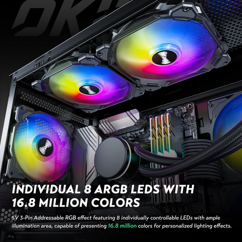 RGB Fans 5 Pack, 4-Pin PWM & 3-Pin Addressable RGB, 120mm Air Series Fans (Included ARGB Controller Hub & Remote)