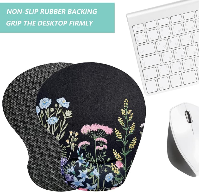 Mouse Pad with Wrist Support, Ergonomic Mouse Pads with Memory Foam Wrist Rest, Easy Typing Pain Relief, Comfortable Home Office Computer Wrist Support Pads for Working Studying Gaming, Flowers-01