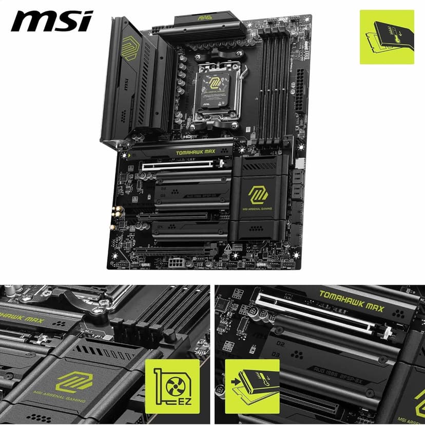 msi MAG B850 Tomahawk MAX WiFi V1 Motherboard, ATX - Supports AMD Ryzen 9000/8000 / 7000 Processors, AM5-80A SPS VRM, DDR5 Memory Boost 8400+ MT/s (OC), PCIe 5.0 x16, M.2 Gen5, Wi-Fi 7, 5G LAN