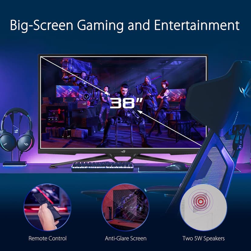 ASUS ROG Swift 38” 4K HDMI 2.1 HDR DSC Gaming Monitor (PG38UQ) - UHD (3840 x 2160), 144Hz, 1ms, Fast IPS, G-SYNC Compatible, Speakers, FreeSync Premium Pro, DisplayPort, DisplayHDR600, 98% DCI-P3