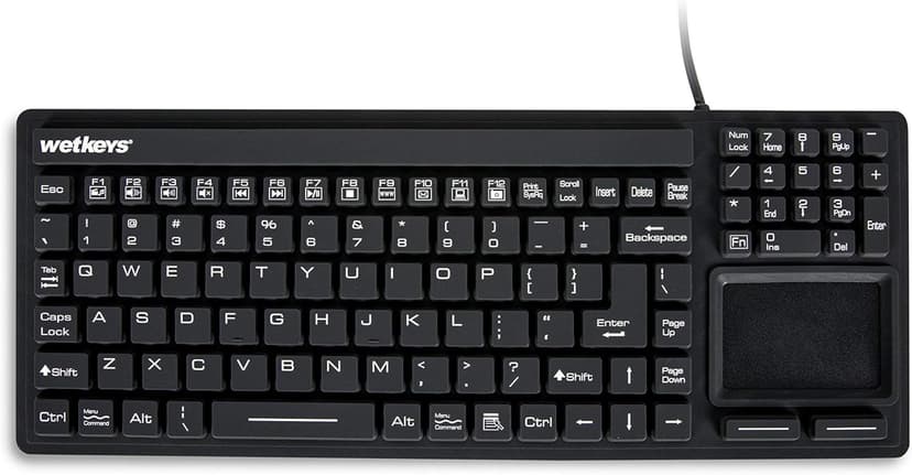 WetKeys "Touchpad Plus Professional-Grade Rigid Silicone Washable Keyboard with Touchpad (USB) (Black) | KBWKRC106T-BK