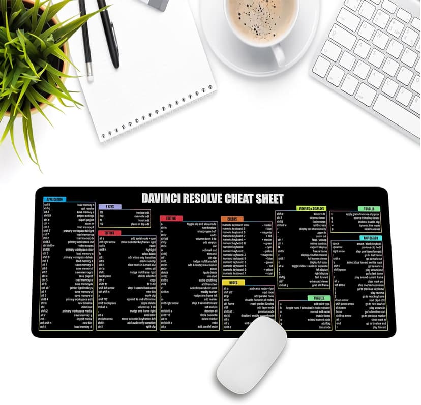 Davinci Resolve Shortcuts Mouse Pad – Large Computer Accessory & Desk Mat for Windows PC, Non-Slip, Extended Keyboard & Mousemat for Video Editing KMH