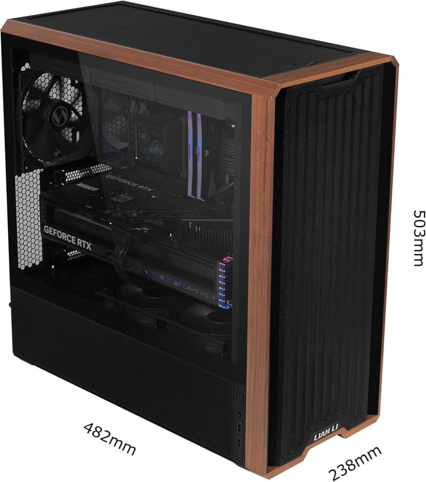 Lian Li LANCOOL 217 Genuine Walnut Wood Computer Case, Mid-Tower ATX PC Case with 5 Pre-Installed PWM Fans 2x170mm, 2x120mm & 1x140mm, Flexible PSU & Cable Installation - Black (LAN217X)