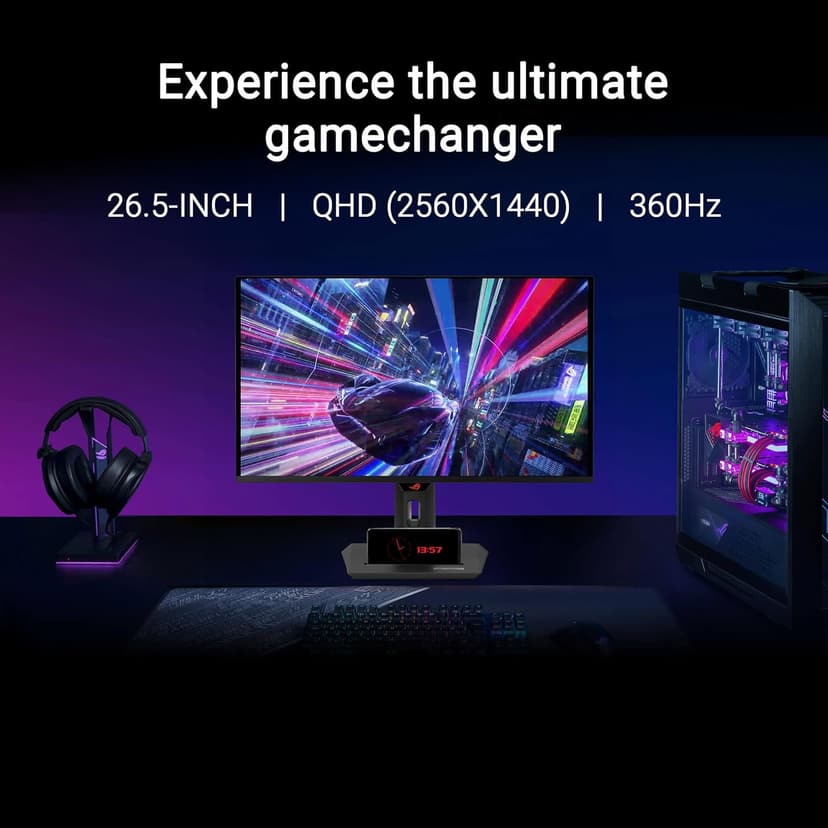 ASUS ROG Strix 26.5” 1440P QD-OLED Gaming Monitor (XG27ACDNG) -QHD (2560x1440), 360Hz, 0.03ms, Custom Heatsink, OLED Care+, G-SYNC Compatible, 99% DCI-P3, DisplayWidget, AI Gaming, 3yr Warranty