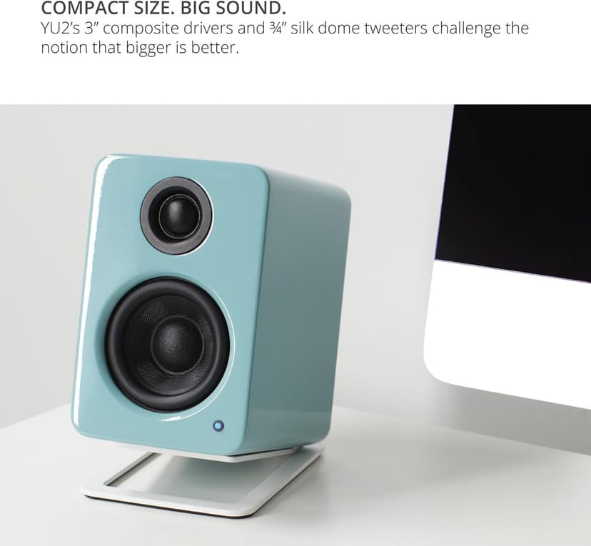 Kanto YU2GT PC Gaming Desktop Speakers | 3" Composite Drivers | 3/4" Silk Dome Tweeter | Class D Amplifier | 100 Watts | Built-in USB DAC | Subwoofer Output | Pair | Gloss Teal