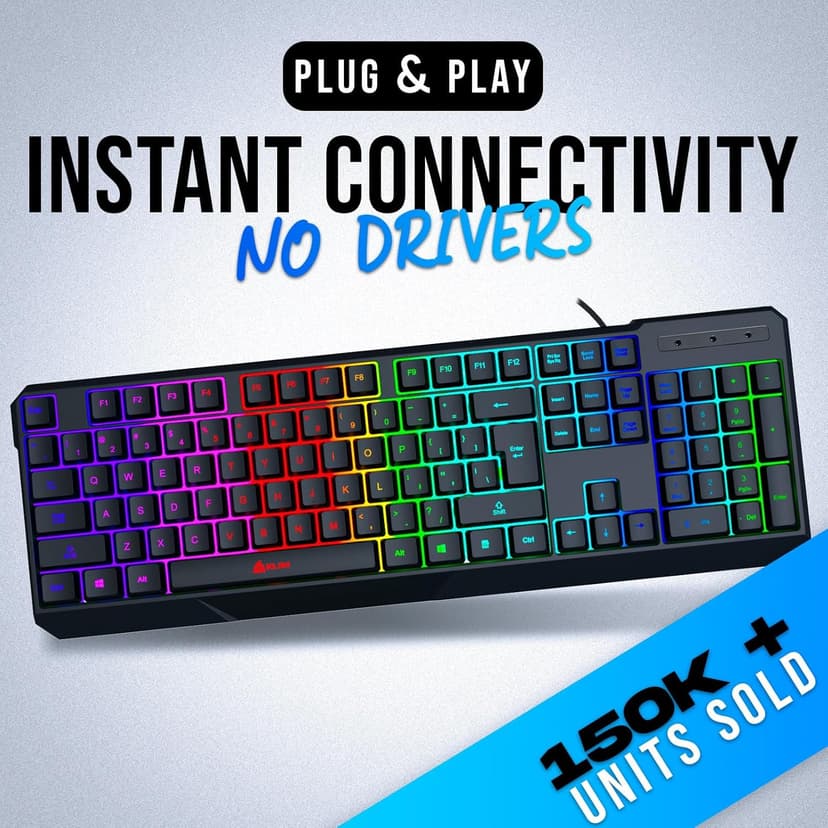 KLIM Chroma Gaming Keyboard Wired USB - New - Durable Ergonomic Waterproof Silent Backlit - Ideal for Gaming and Office - Teclado Gamer - 2 ms Response Time - PC Laptop Mac PS4 PS5 - Black