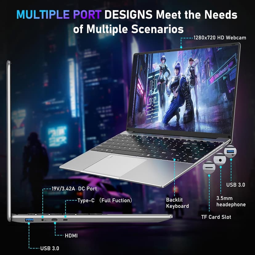 Gaming Laptop,15.6 Inch Laptop Computer,16GB RAM 1TB SSD,AMD Ryzen 5 7430U (up to 4.3Ghz,Beat 5700U),AMD Radeon Graphics,15.6”FHD 1920 * 1080 Display,WiFi 5,BT5.0,Backlit Keyboard