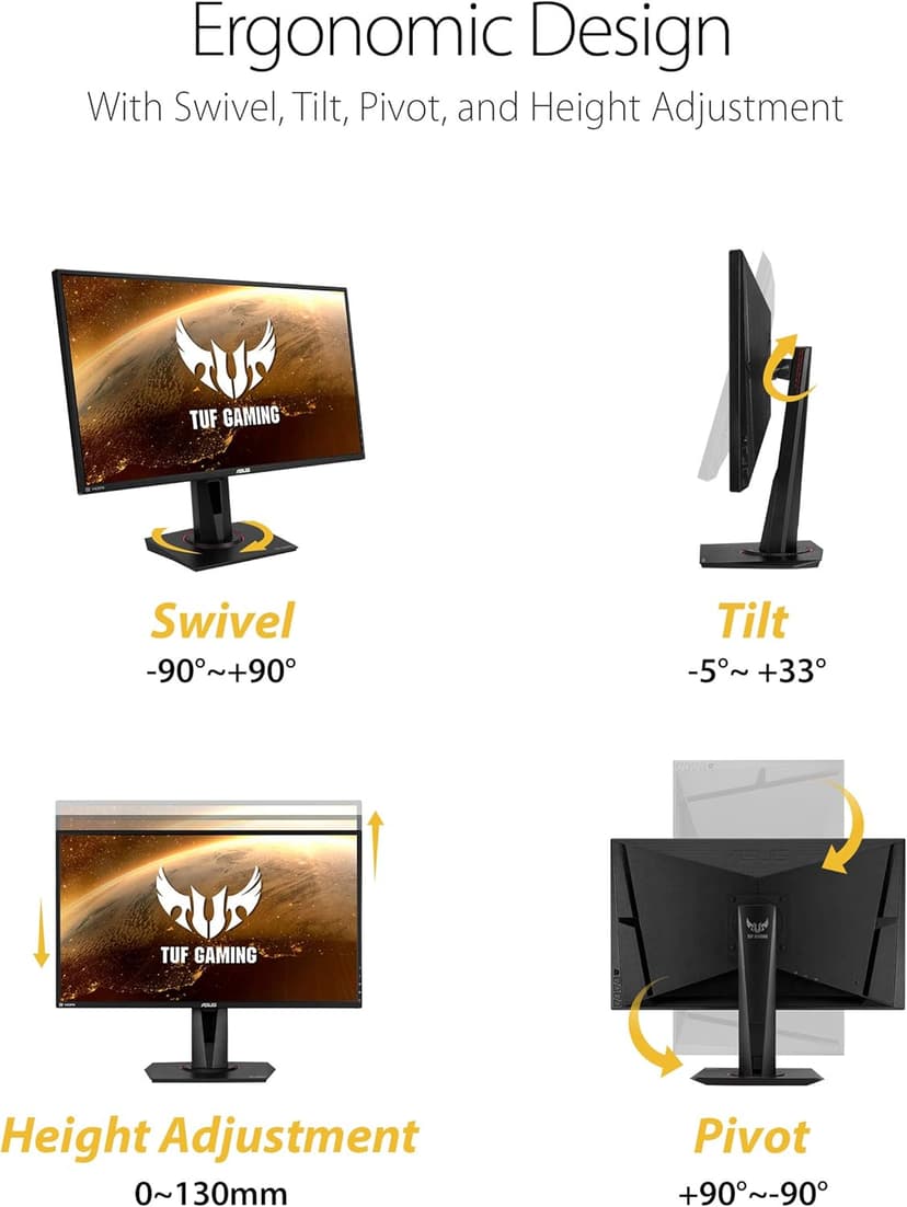 ASUS TUF Gaming 27" 2K HDR Gaming Monitor (VG27AQ) - QHD (2560 x 1440), 165Hz (Supports 144Hz), 1ms, Extreme Low Motion Blur, Speaker, G-SYNC Compatible, VESA Mountable, DisplayPort, HDMI ,Black