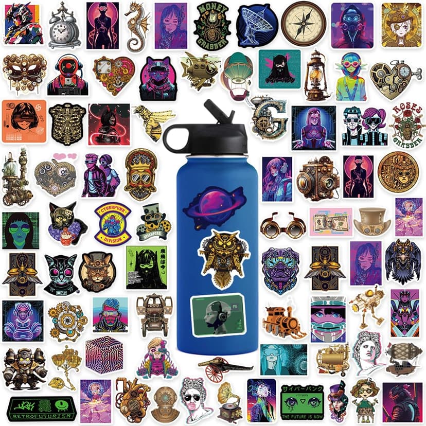 120 Pcs Steampunk and Cyberpunk Stickers for Water Bottles, Waterproof Vinyl Vintage Stickers for Scrapbook Laptops, Punk Decorative Decals for Boys Adults Teens