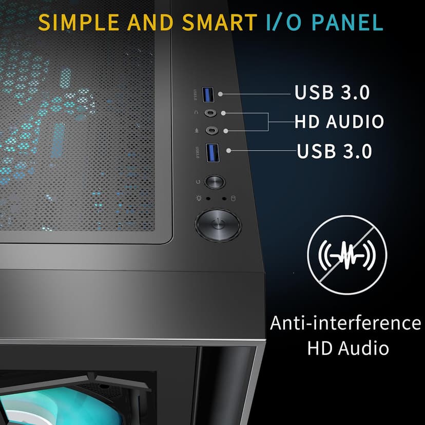 MUSETEX ATX PC Case, 6 PWM ARGB Fans Pre-Installed, Computer Case with Opening Tempered Glass Door, Mid Tower Gaming PC Case, USB 3.0 x 2, Black, G07