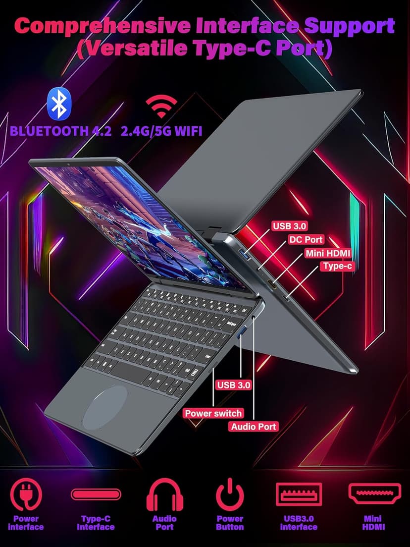 11" Convertible 2-in-1 Touchscreen Laptop, in tel N100,16GB RAM,1T SSD,FHD 1920 * 1200 IPS,Win 11 Pro PC,Backlit Keyboard, WiFi,USB-C,HDMI,Oval Trackpad,Lightweight for Business&Students