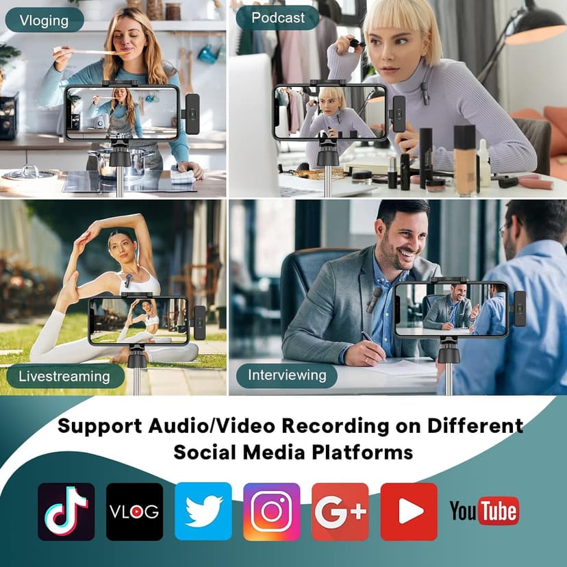 MAYBESTA 2 in 1 Wireless Mini Microphone for iPhone, iPad, Android Phone - Bluetooth Lavalier Lapel Mic for Video Recording - Clip on USB C Microphones for YouTube Tiktok Podcast Vlogging