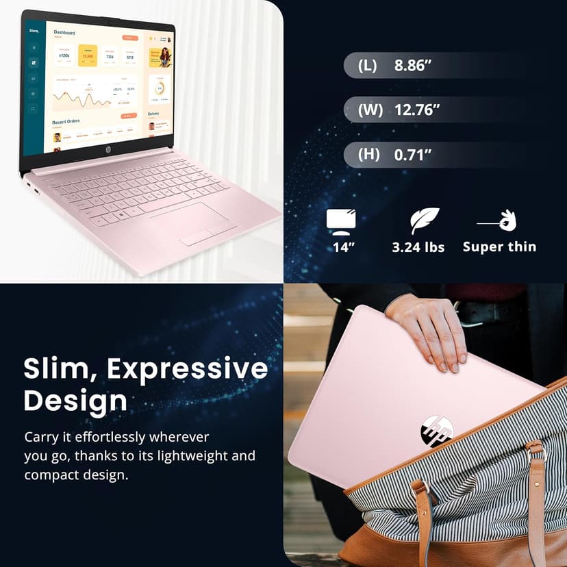 HP Flagship 14" Laptop with 1 Year Office 365 | 16GB RAM | 1.22TB Storage(64GB eMMC & 160GB Docking Station & 1TB Cloud Storage) | Intel 4-Core Processor| Webcam | Wi-Fi | Windows 11 | Pink