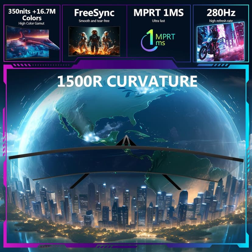Z-Edge 27 inch Curved Gaming Monitor, FHD 1080P 280Hz Curved 1500R Computer Monitor, Ultra-Fast MPRT 1ms Monitor, 350nits, 16.7M Colors, 4000:1 Contrast, UG27P 2X DP 1.2 Ports and 2X HDMI 2.0 Ports