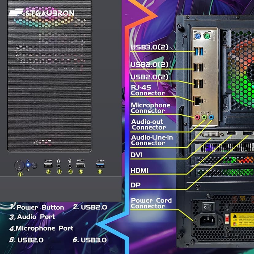 STGAubron Gaming PC Computer Desktop, Radeon RX 560 4G, Intel i7 Xeon E5 up to 3.0GHz, 16GB RAM, 512GB SSD, WiFi, BT 5.0, RGB Fan x3, Windows 10 Home for Gamer, Streaming
