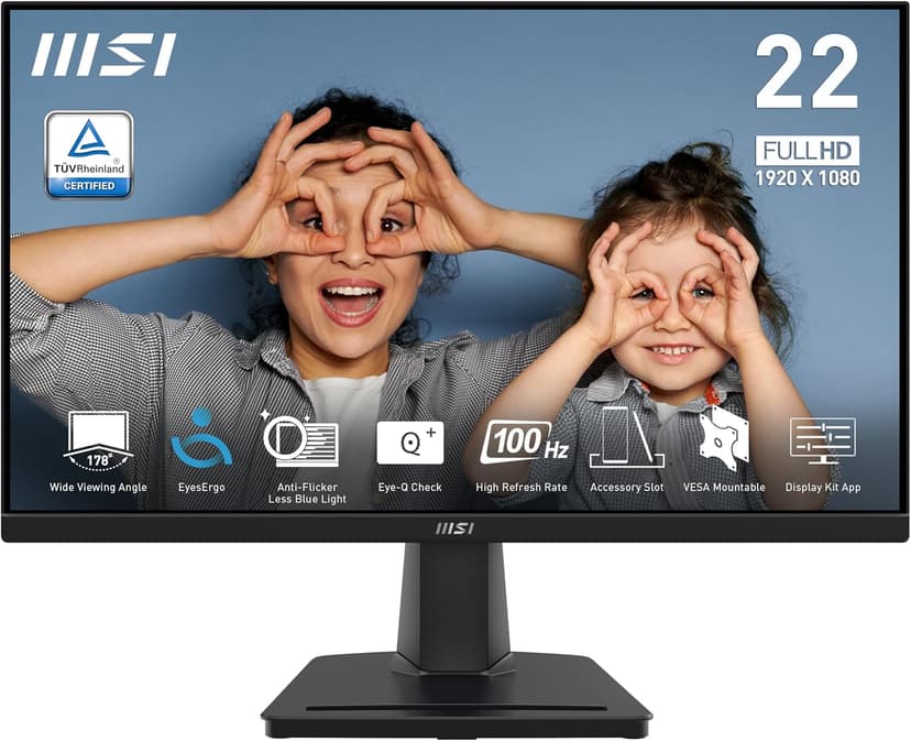 msi PRO MP225V,22-inch VA 1920 x 1080 (FHD) Computer Monitor, 100Hz, Adaptive-Synch, HDMI, Video Port, VESA Mountable, Tilt, 1ms, Black