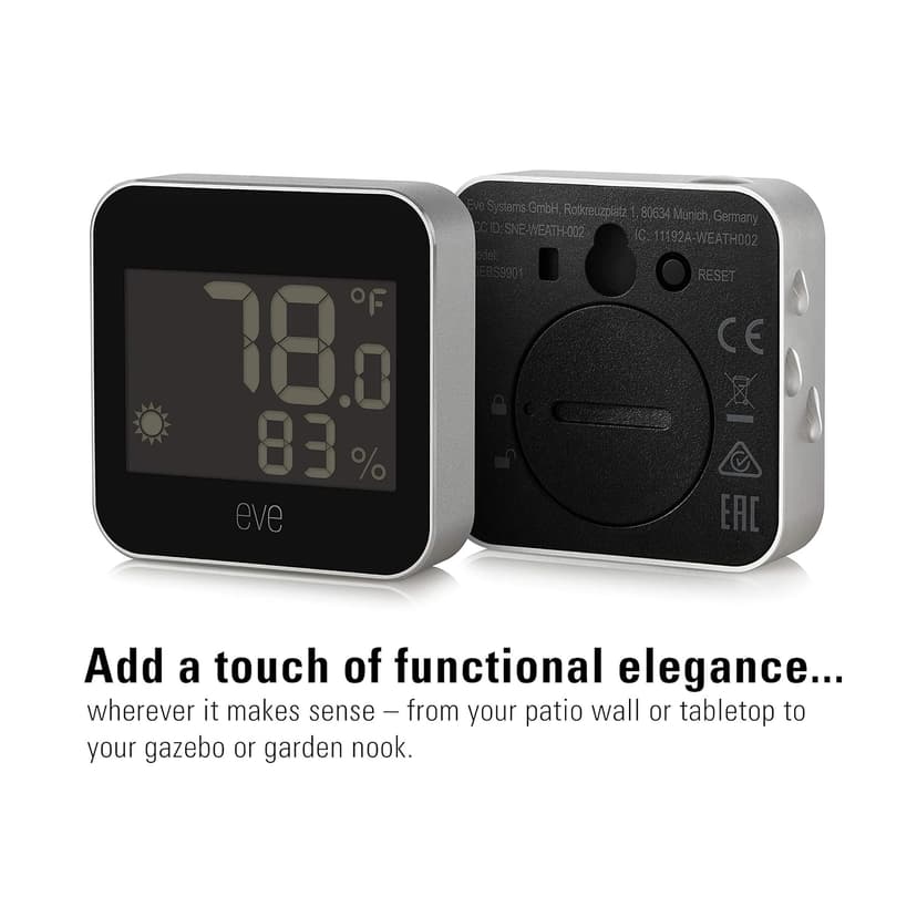 Eve Weather - Apple HomeKit Smart Home, Connected Outdoor Weather Station for Tracking Temperature, Humidity & Barometric Pressure, Precision Sensors, Wireless, Bluetooth and Thread