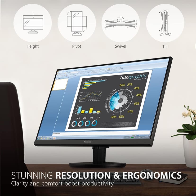 ViewSonic VA2447-MHJ 24 Inch Full HD 1080p Monitor with Advanced Ergonomics, FreeSync, 100Hz, Ultra-Thin Bezel, Eye Care, HDMI, VGA Inputs for Home and Office