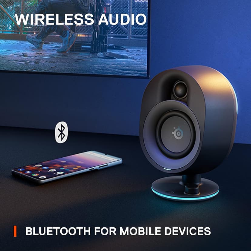 SteelSeries Arena 7 RGB Illuminated 2.1 Gaming Speakers with Powerful Bass, Subwoofer, and Bluetooth - Compatible with PC, PlayStation, Mobile - Black (Renewed)