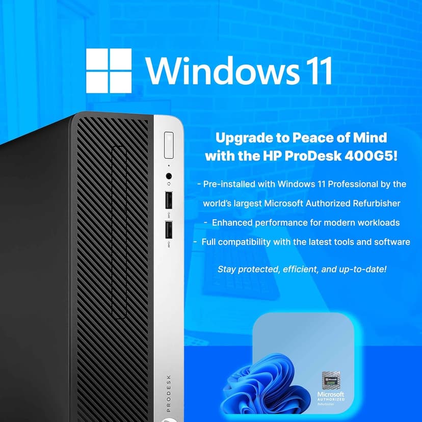 HP 400G5 ProDesk Desktop PC | Windows 11 Pro | Intel i5-8500 | 16GB RAM - 250GB NVME + 500GB SSD | 22" Monitor | RGB Speakers + Keyboard/Mouse | AX200 WiFi + BT | Home Office Computer (Renewed)