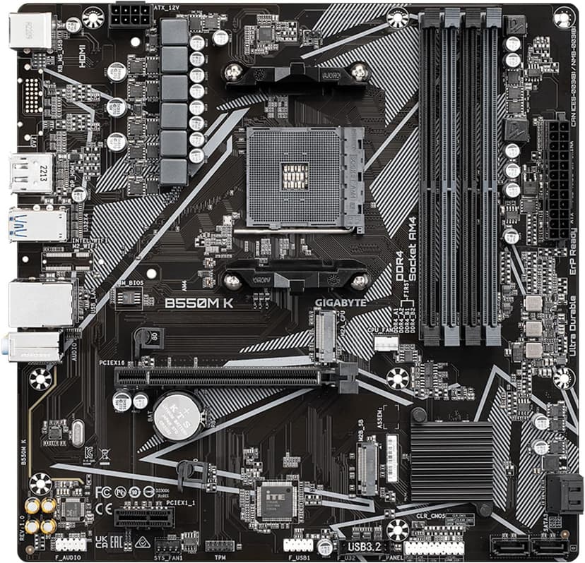 GIGABYTE B550M K Motherboard, Supports AMD AM4 Ryzen 5000 Processors, Micro-ATX, DDR4, Dual M.2, SATA 6Gb/s, Realtek GbE LAN, PCIe 4.0