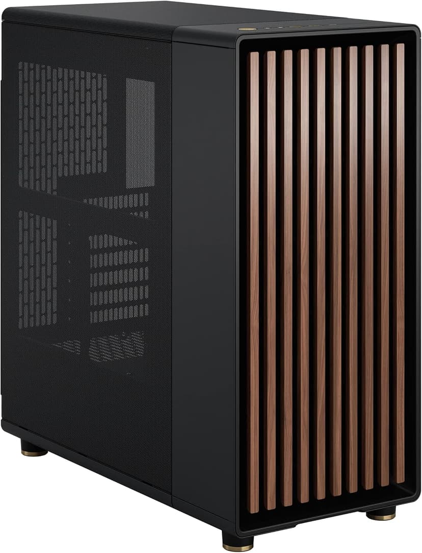 Fractal Design North - Genuine Walnut Wood Front - Mesh Side Panels - Two 140mm Aspect PWM Fans Included - Type C USB - ATX Airflow Mid Tower PC Gaming Case,Charcoal Black