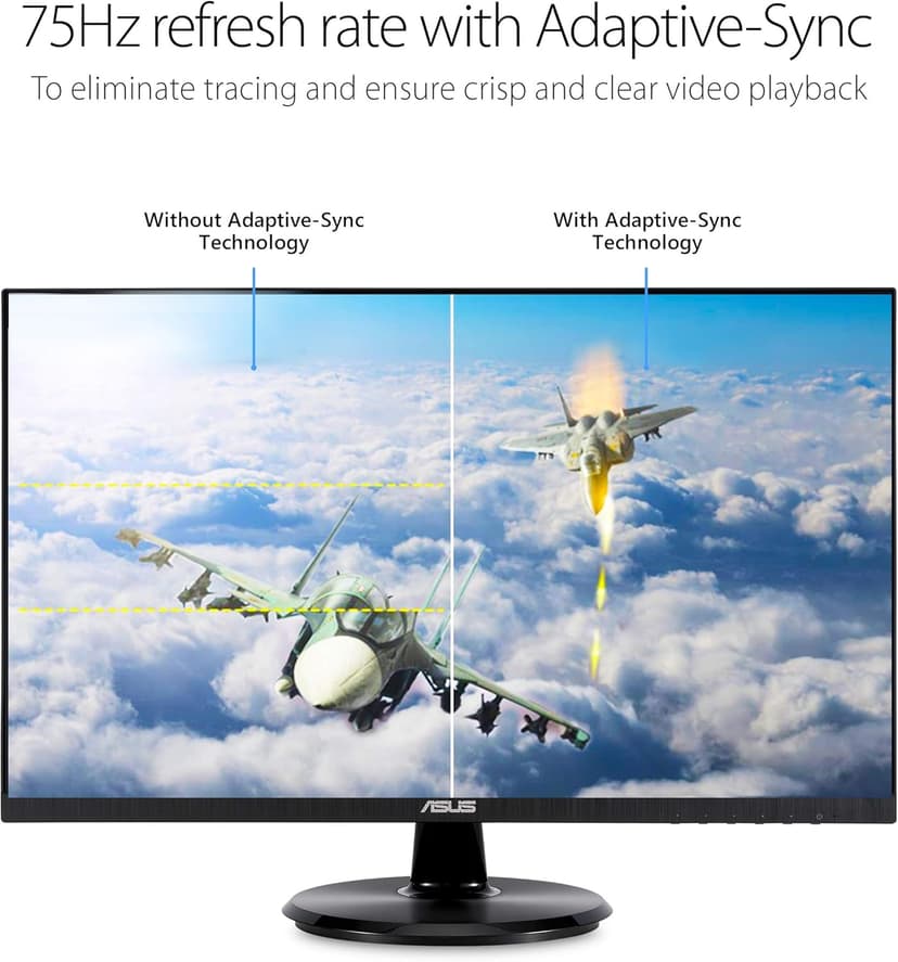 ASUS VA24DQ 23.8” Monitor, 1080P Full HD, 75Hz, IPS, Adaptive-Sync/FreeSync, Eye Care, HDMI DisplayPort VGA, Frameless, VESA Wall Mountable ,BLACK