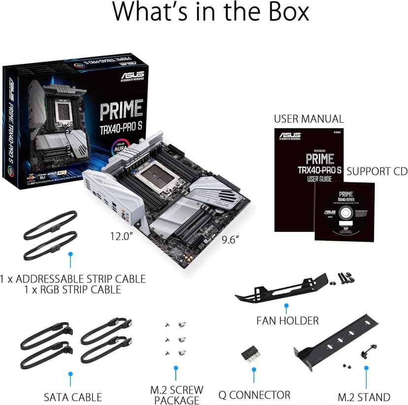 ASUS Prime TRX40-Pro S AMD sTRX4 3rd Gen Ryzen Threadripper ATX Content Creation Motherboard (16 Power Stages, PCIe 4.0, DDR4, Triple M.2, Gigabit LAN, Aura Sync RGB).