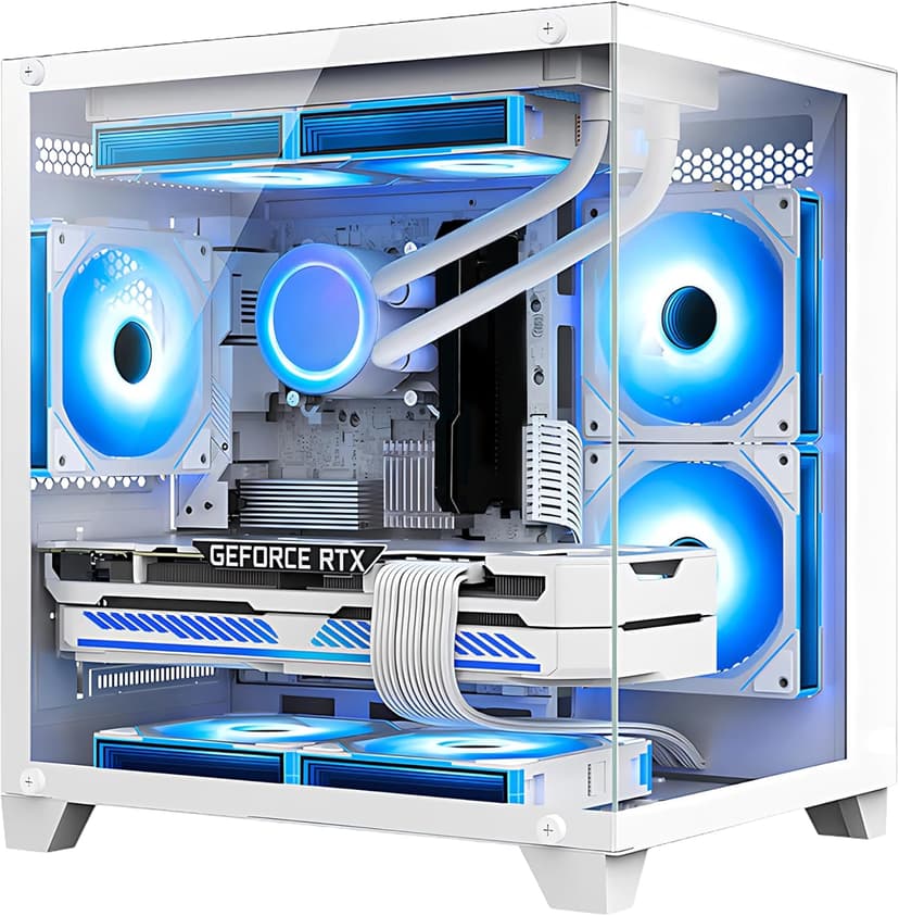 Panorama Gaming PC Desktop Computer - AMD Ryzen 7 5700G 3.8 GHz, RTX 4060 8GB, 32GB DDR4 RAM 3200, 1TB M.2 PCIE + 1TB SATA SSD, 650W PSU, 240mm AIO, Windows 11 Pro 64-bit, White