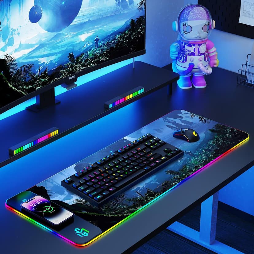 GIM 15W Wireless Charging RGB Gaming Mouse Pad, LED Mouse Pad 800x300x4MM, 10 Light Modes Extra Large Mousepad Non-Slip Rubber Base RGB Desk Mat for Gaming, MacBook, PC, Laptop, Desk (Planetary)