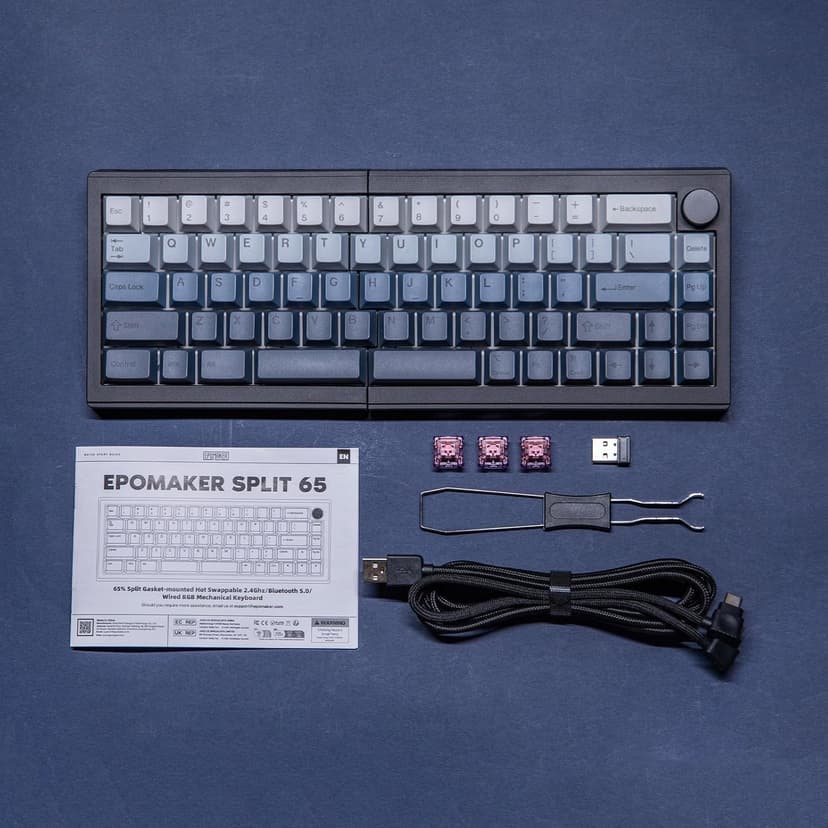 EPOMAKER Split65 QMK/VIA Programmable Keyboard, Wireless Mechanical Keyboard in 2.4Ghz/Bluetooth/Type-C, Ergonomic Gaming Keyboard in Split Layout with RGB Backlit (Flamingo Switch)