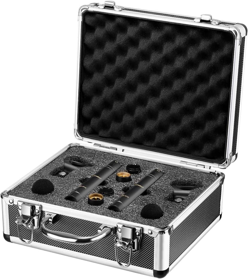 NEEWER 2-Pack Pencil Stick Condenser Mic with Interchangeable Omni Cardioid and Super Cardioid Capsules Foam Windscreens Mic Clip and Carrying Case for Acoustic Woodwind Instruments