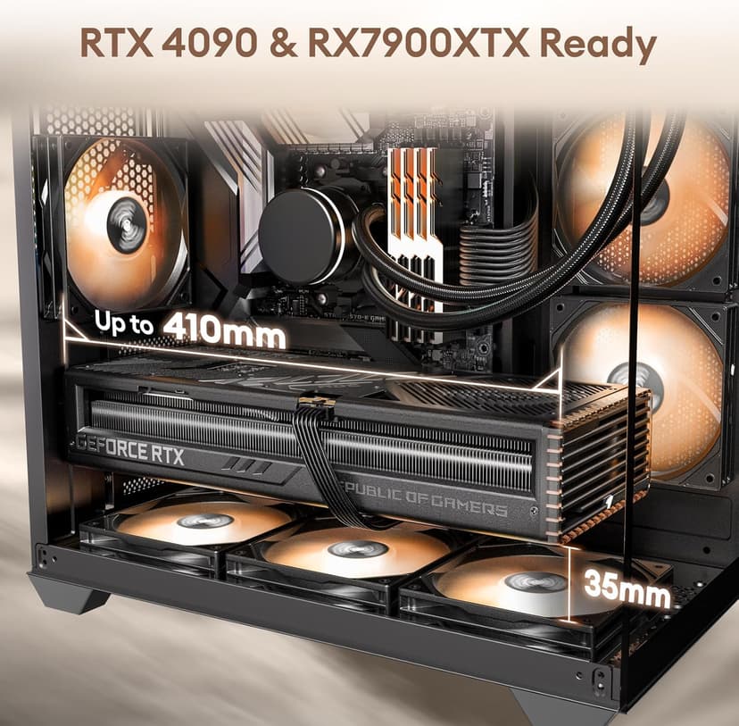 Genuine Walnut Wood PC Case, Pre-Installed 4 x 120mm ARGB & PWM Fans, Type-C Port, Panoramic View Tempered Glass Side Panel, Black, ATX Case, Mid-Tower, Mirage 6