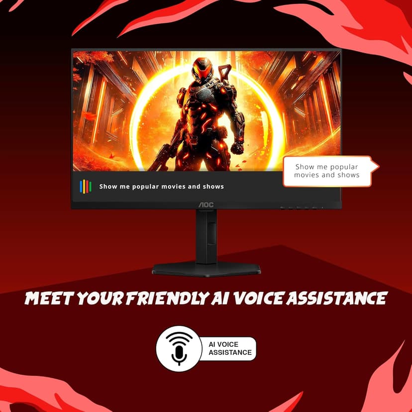 AOC Gaming Q27G4XY 27" Smart Gaming Monitor - QHD 2560x1440, 180Hz, VA Panel, Google Smart OS, USB-C 65W PD, AMD FreeSync, G-SYNC Compatible, Built in Speakers